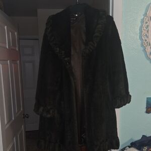 Jones New York Dark Coat with Faux Fur Trim